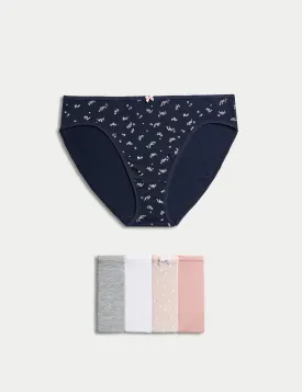 5pk Cotton Lycra High Leg Knickers