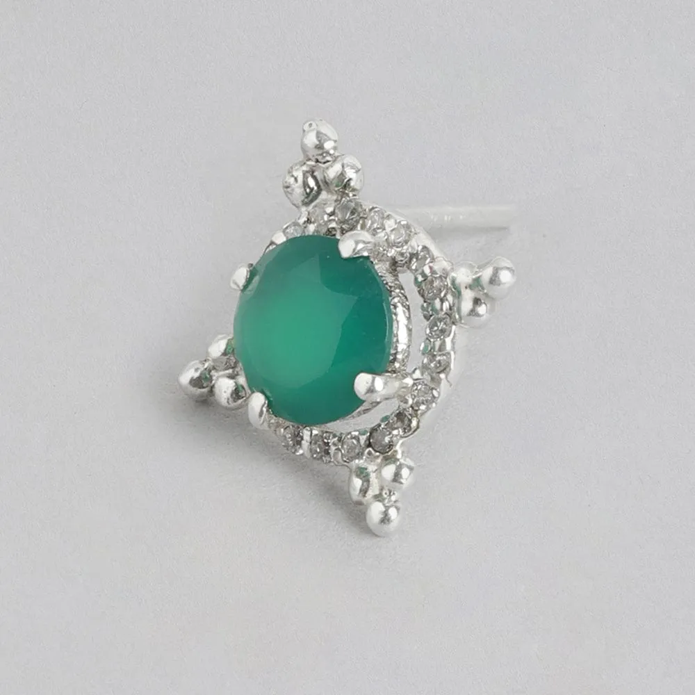 92.5 Silver Green Kundan Chakra Stud Earrings