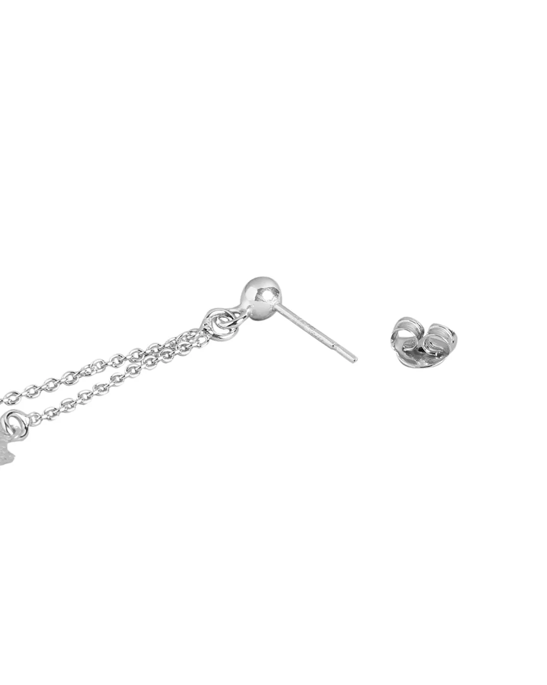925 Sterling Silver Dangling Chain With Star Rhodium Plated Drop Earring