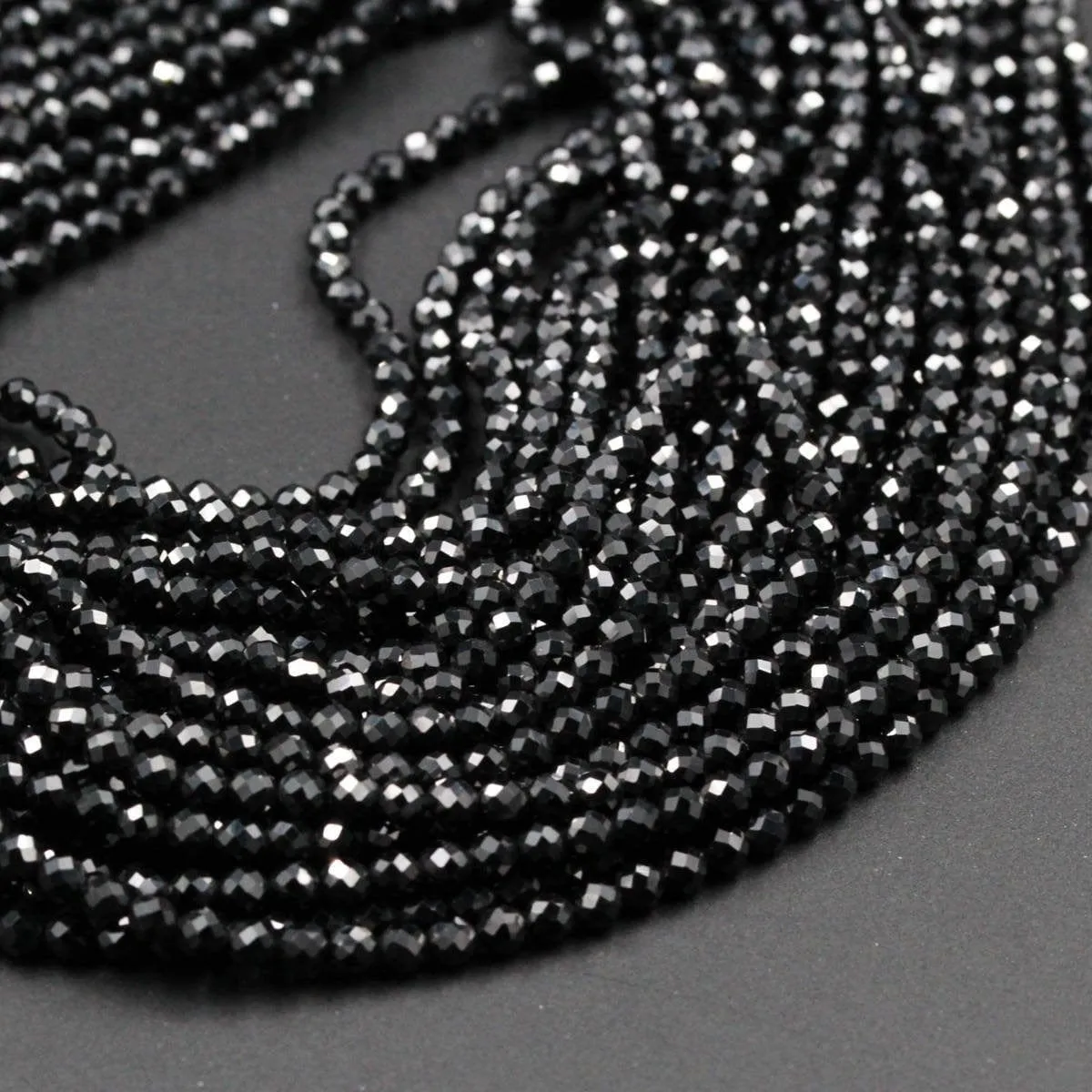 AAA Genuine Natural Black Spinel Micro Faceted Round Beads 2mm 3mm 4mm 5mmDiamond Cut Gemstone 15.5" Strand