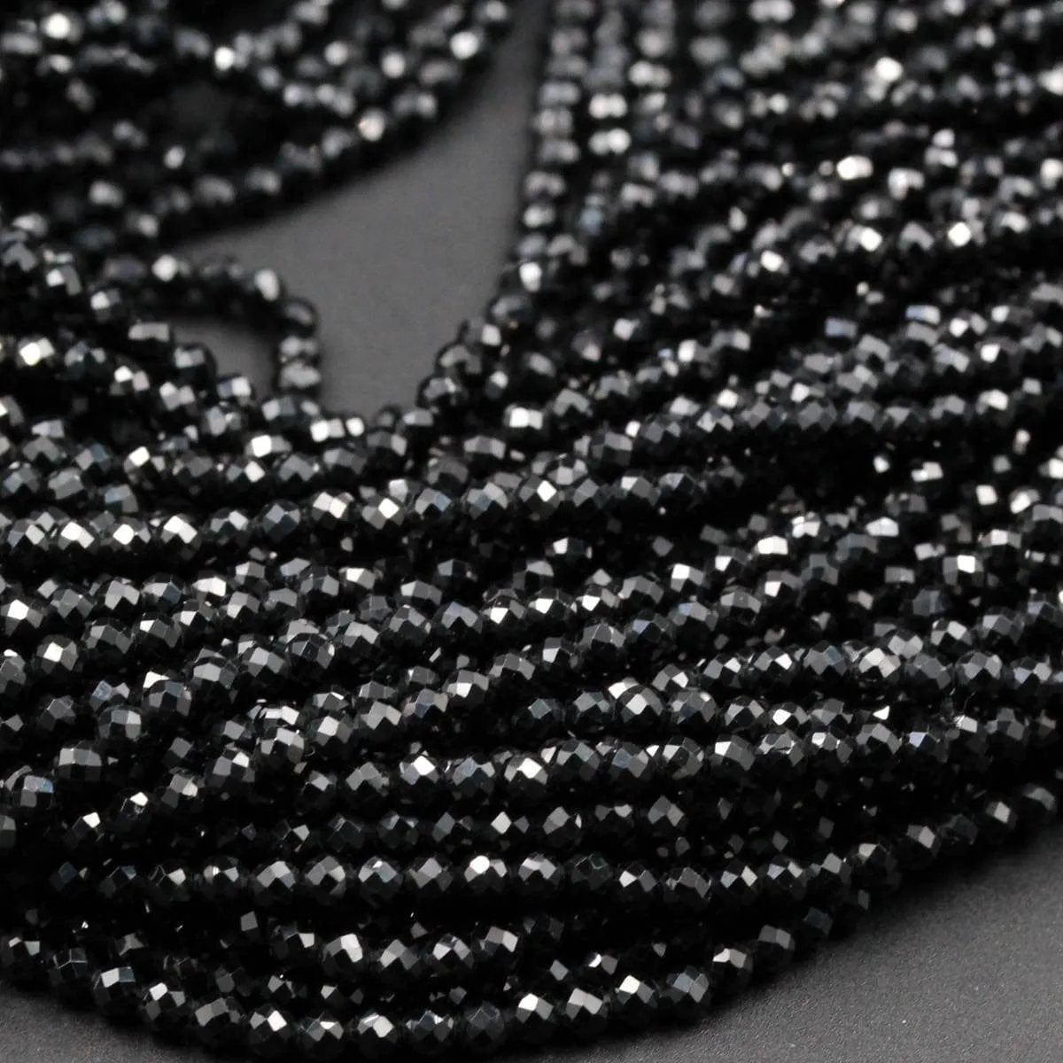 AAA Genuine Natural Black Spinel Micro Faceted Round Beads 2mm 3mm 4mm 5mmDiamond Cut Gemstone 15.5" Strand