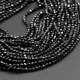 AAA Genuine Natural Black Spinel Micro Faceted Round Beads 2mm 3mm 4mm 5mmDiamond Cut Gemstone 15.5" Strand