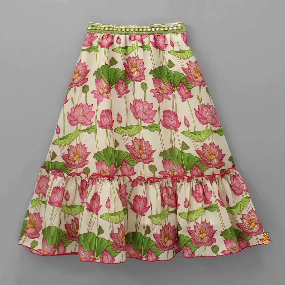 Adjustable Drawstring Floral Printed Top And Lehenga