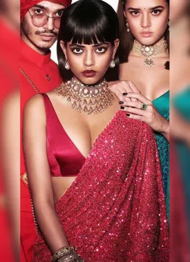 Adorable Red Georgette Base Sequin Work Party Wear Saree