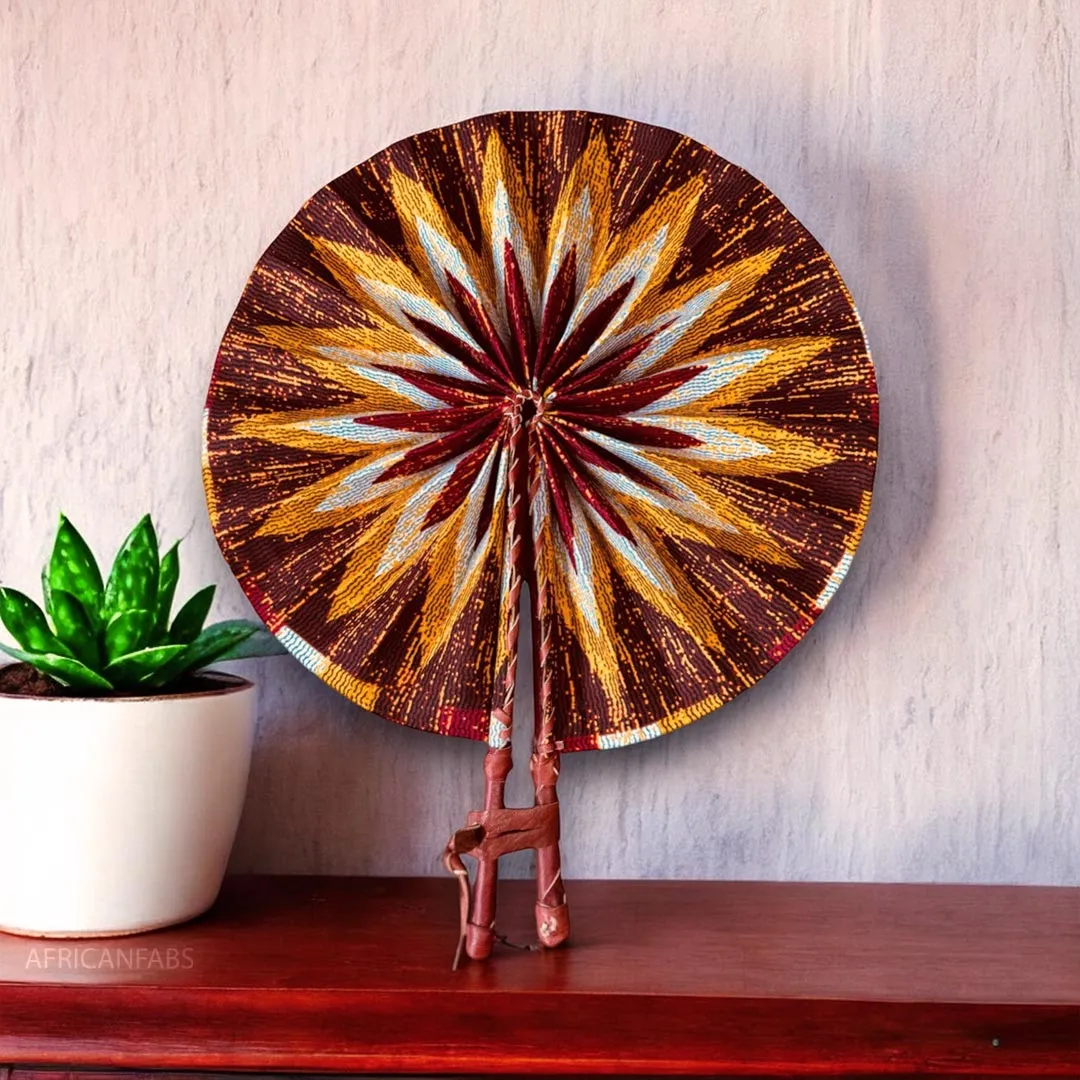 African Hand fan - Ankara print Hand fan - Abayie - Blue