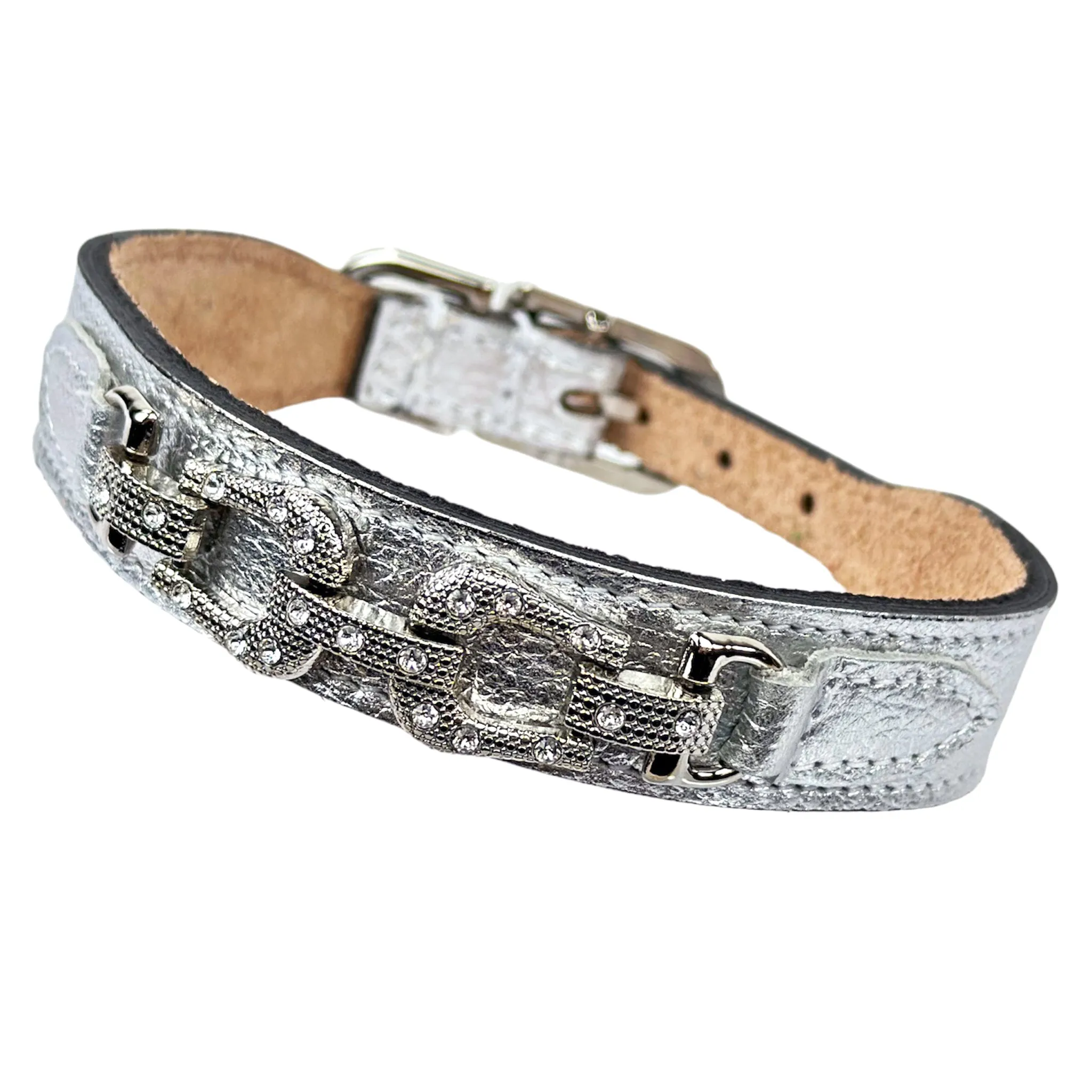 After Eight Dog Collar in Silver Metallic