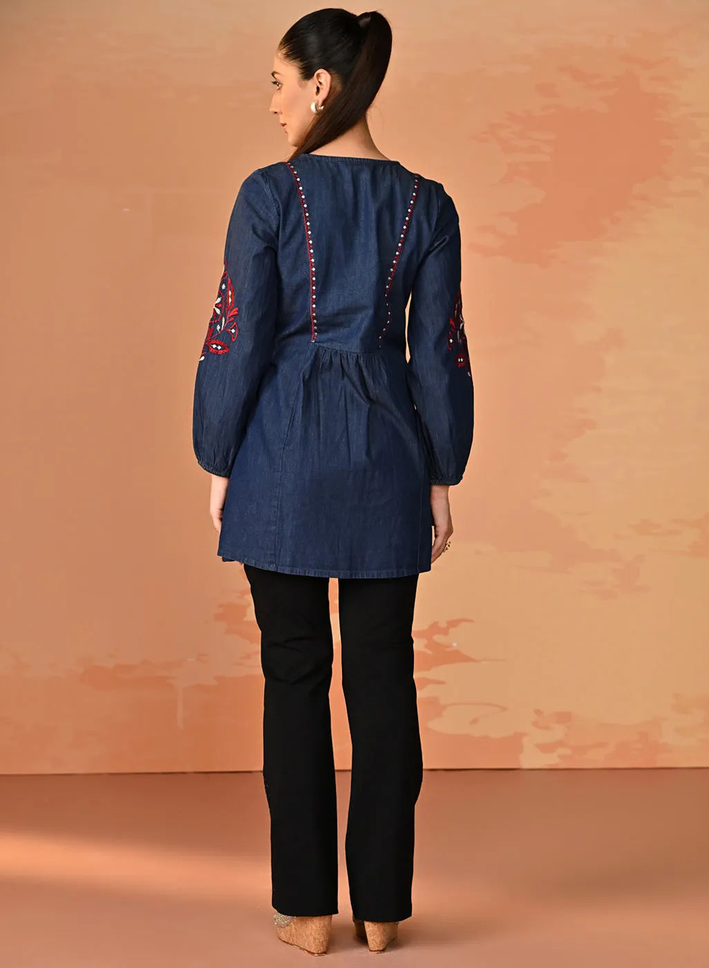 Amna Embroidered Denim Top for Women