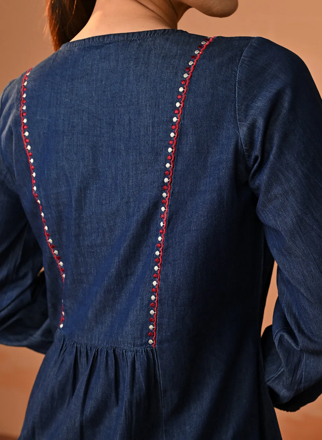 Amna Embroidered Denim Top for Women