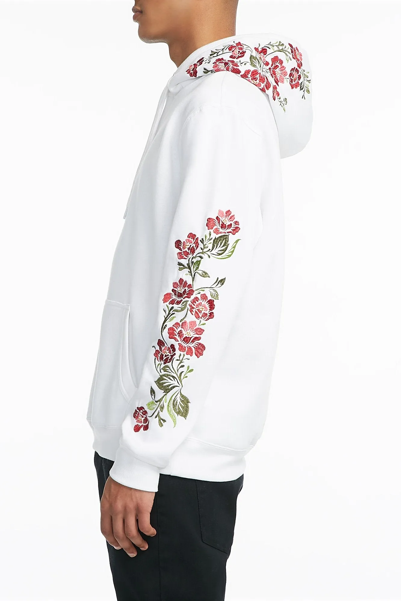 Stylish Amnesia Guys Rose-Embroidered Hoodie