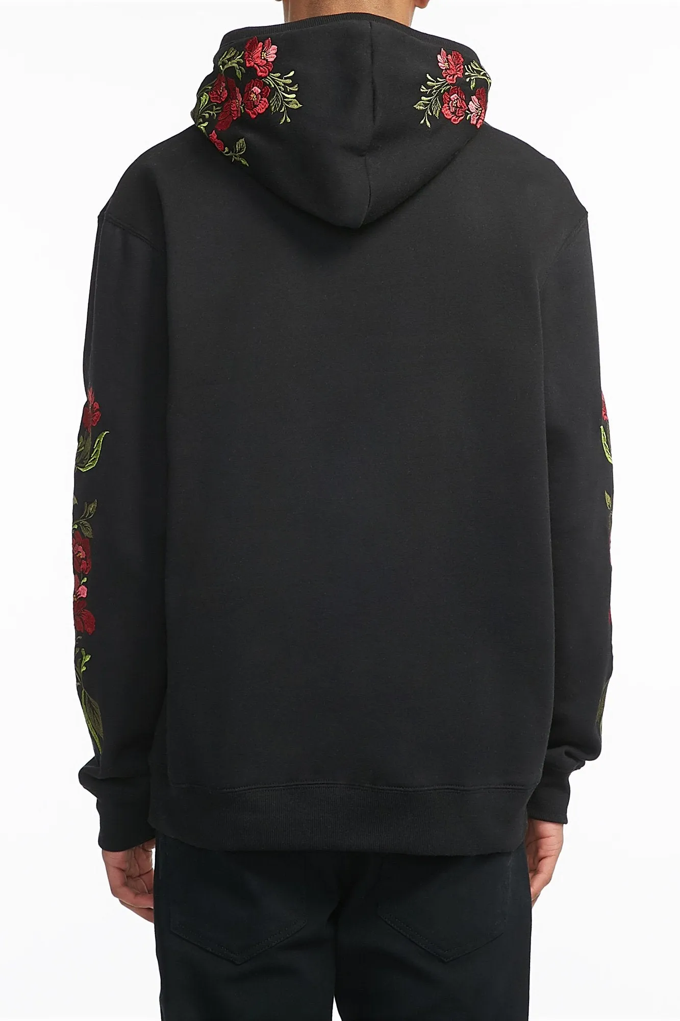 Stylish Amnesia Guys Rose-Embroidered Hoodie