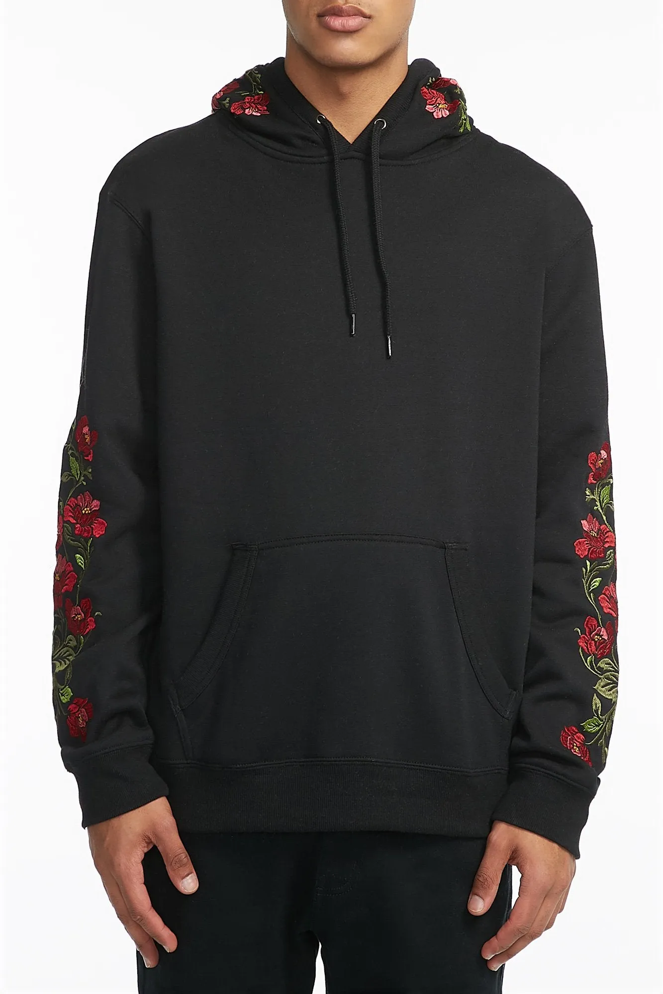Stylish Amnesia Guys Rose-Embroidered Hoodie