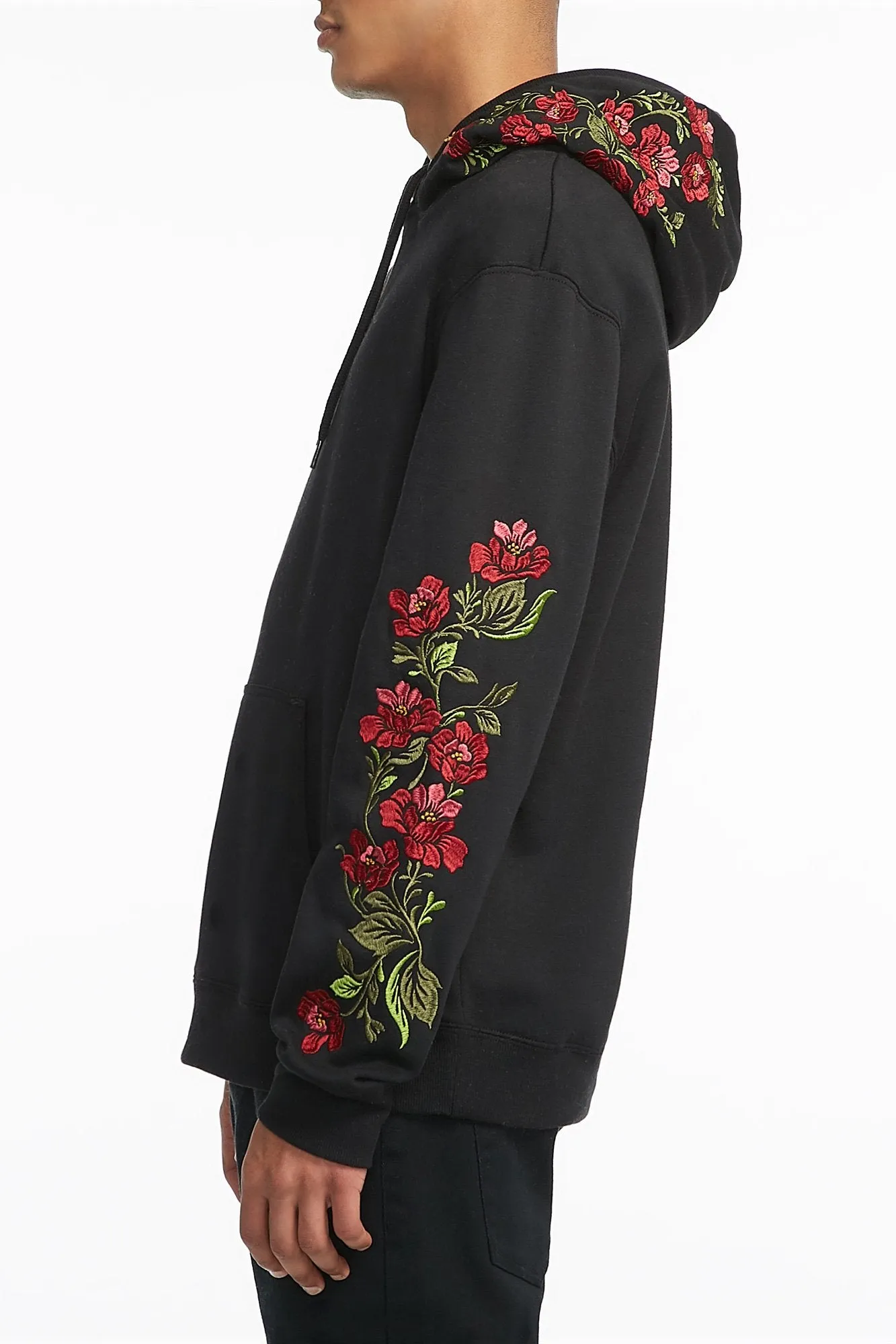 Stylish Amnesia Guys Rose-Embroidered Hoodie