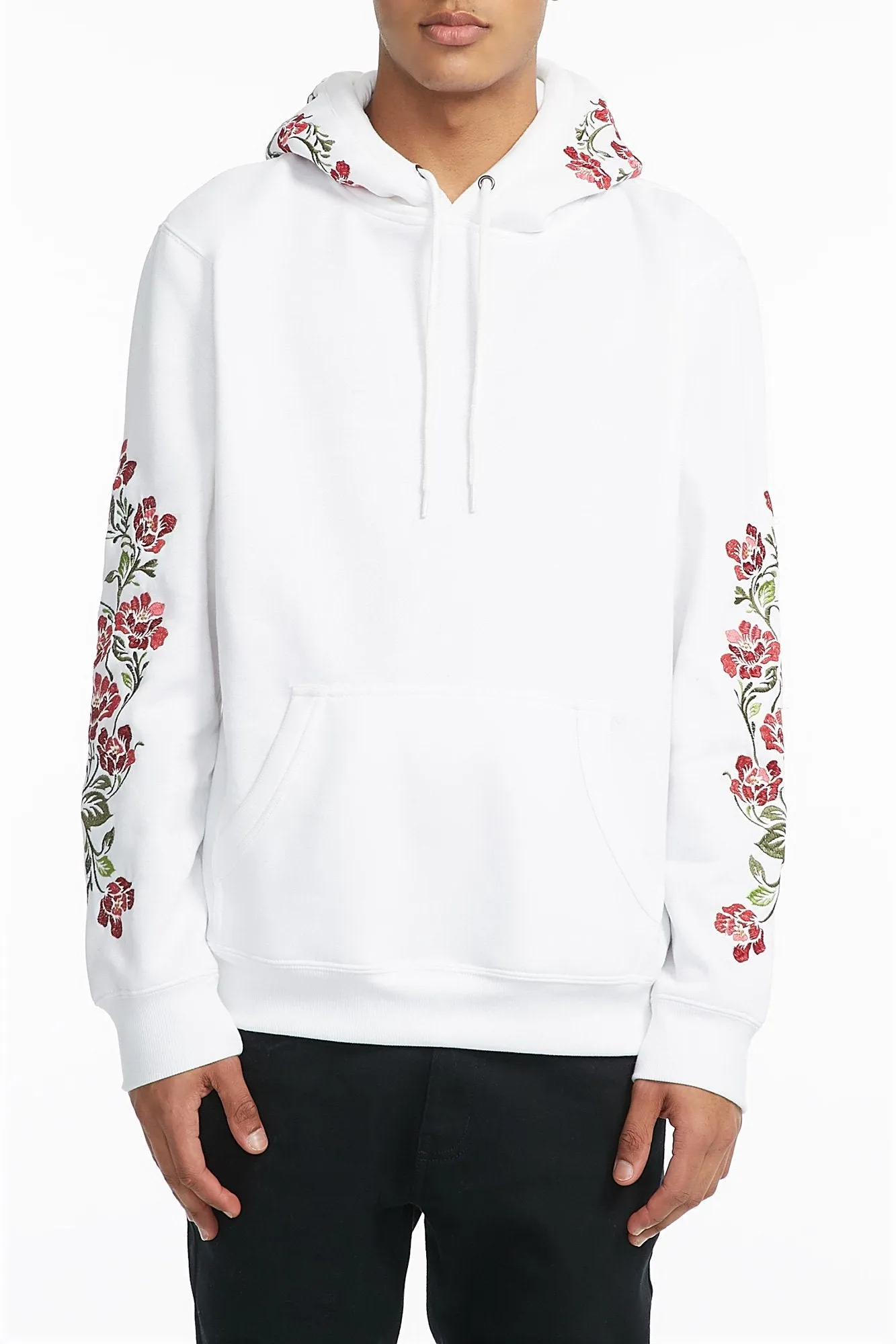 Stylish Amnesia Guys Rose-Embroidered Hoodie