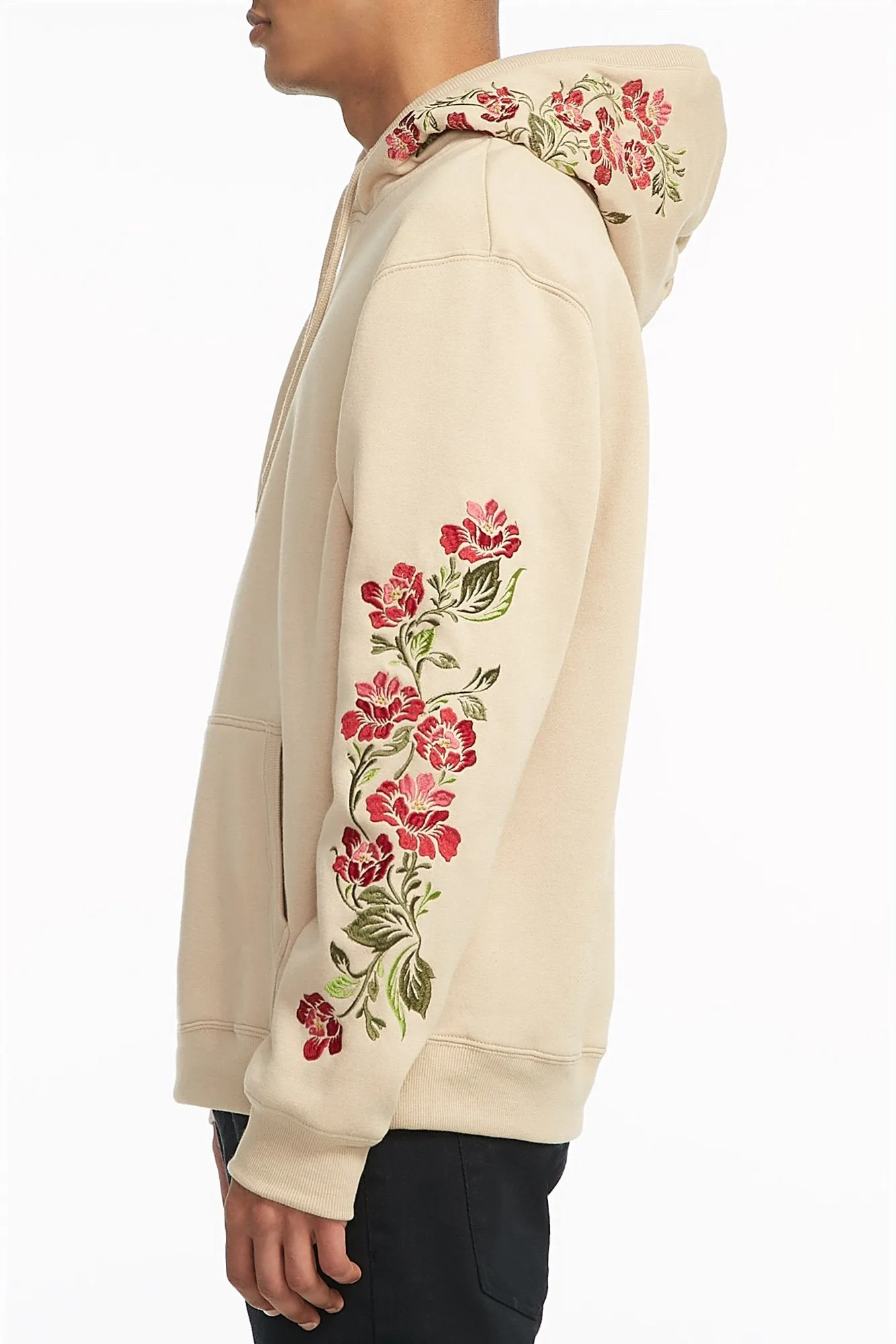 Stylish Amnesia Guys Rose-Embroidered Hoodie