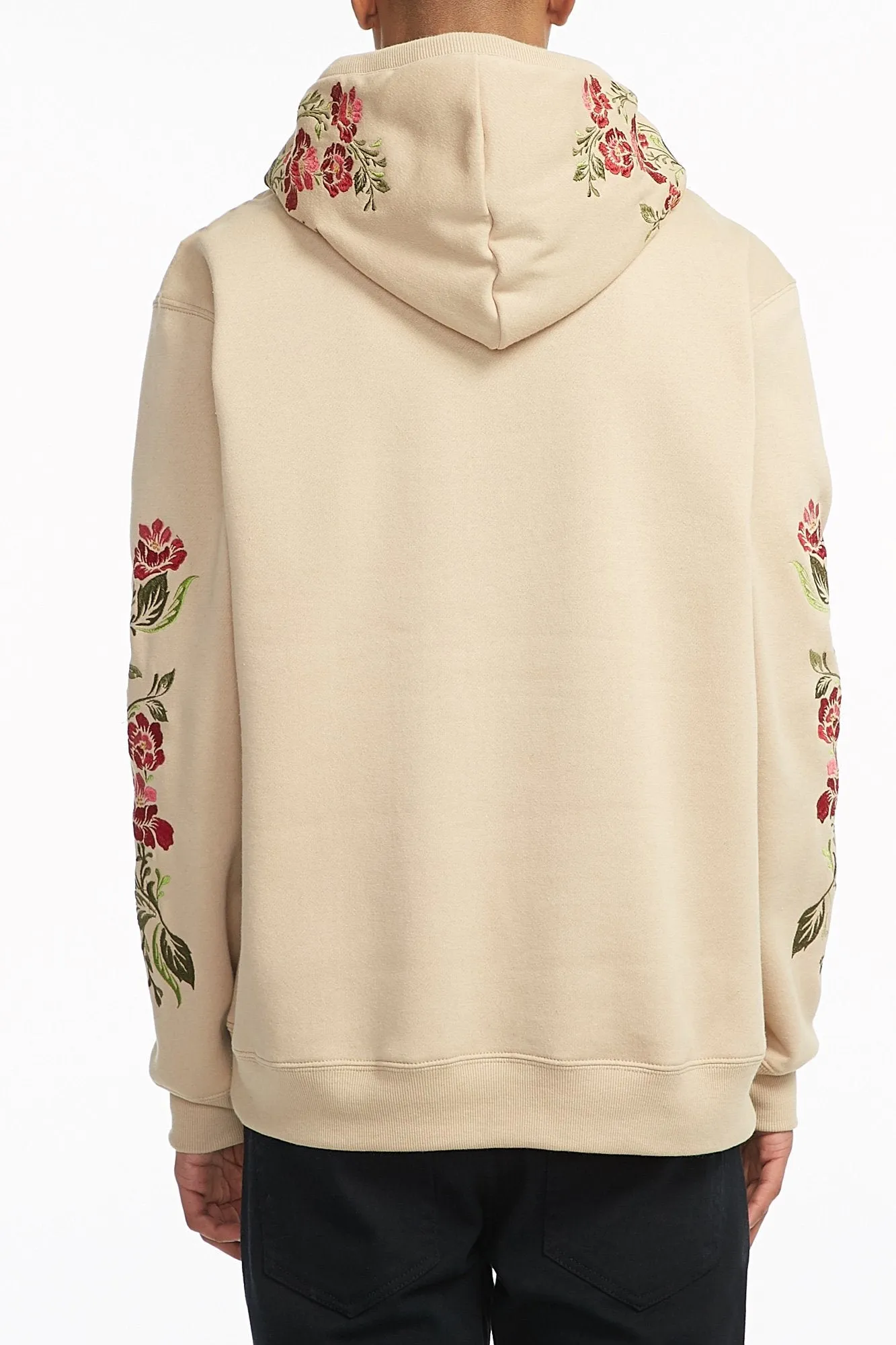 Stylish Amnesia Guys Rose-Embroidered Hoodie