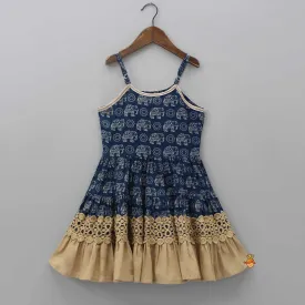 Animal Printed Ruffle Blue Kurti