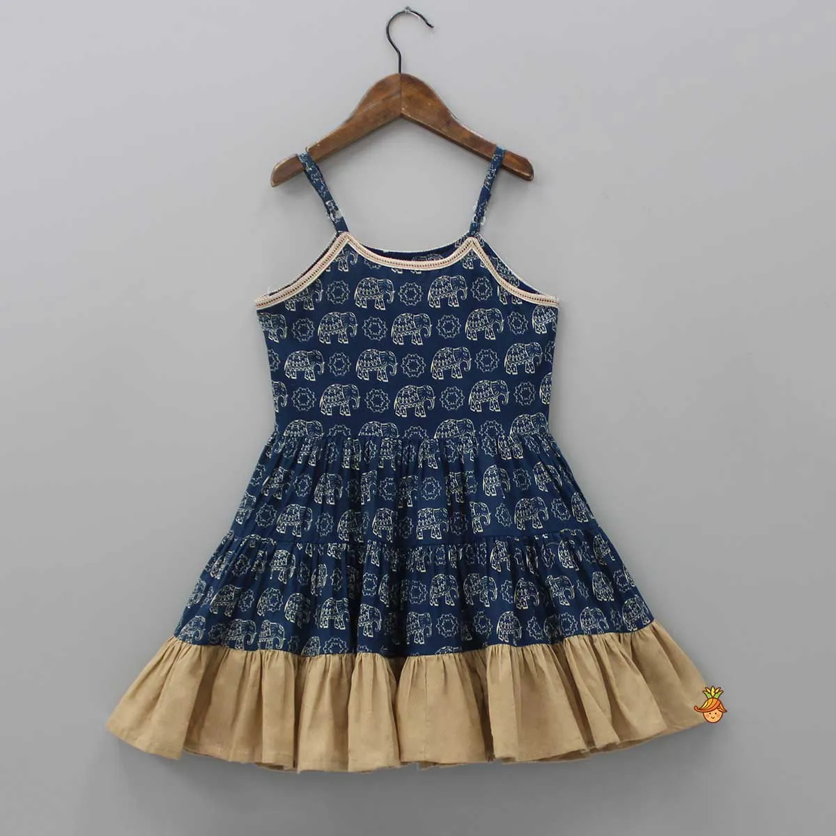 Animal Printed Ruffle Blue Kurti