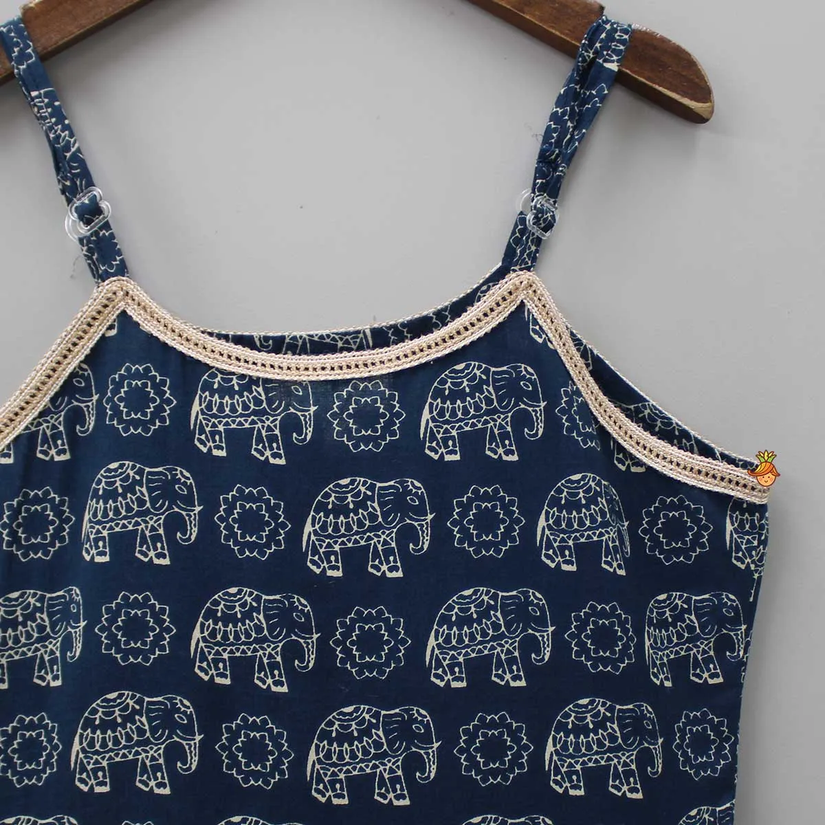 Animal Printed Ruffle Blue Kurti