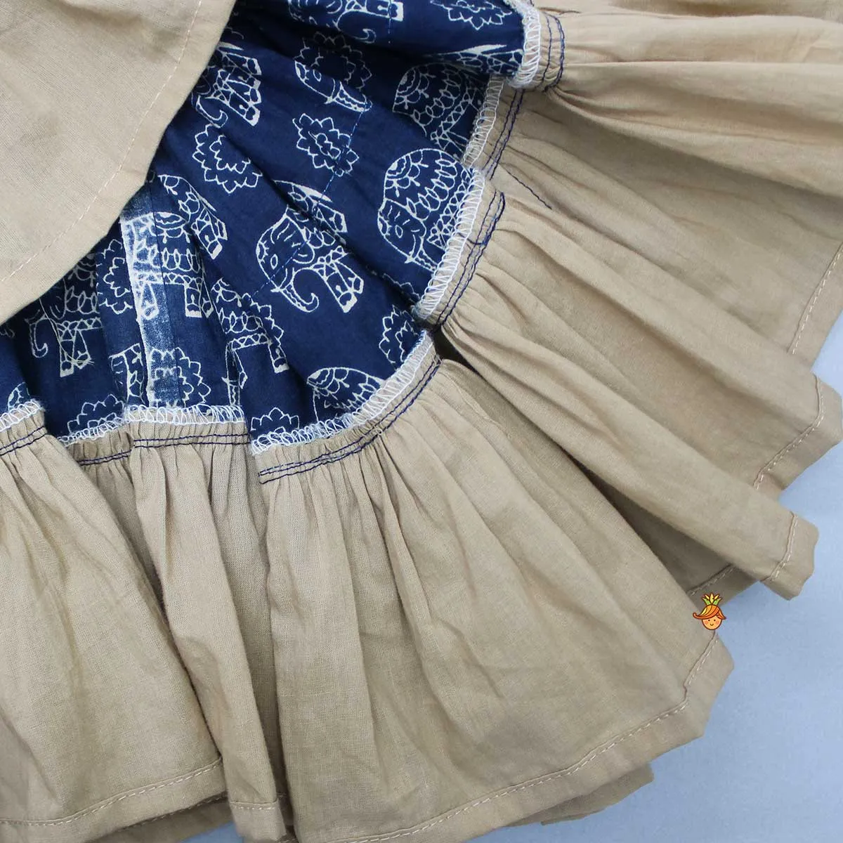 Animal Printed Ruffle Blue Kurti