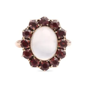 Antique Moonstone Garnet Gold Cocktail Ring