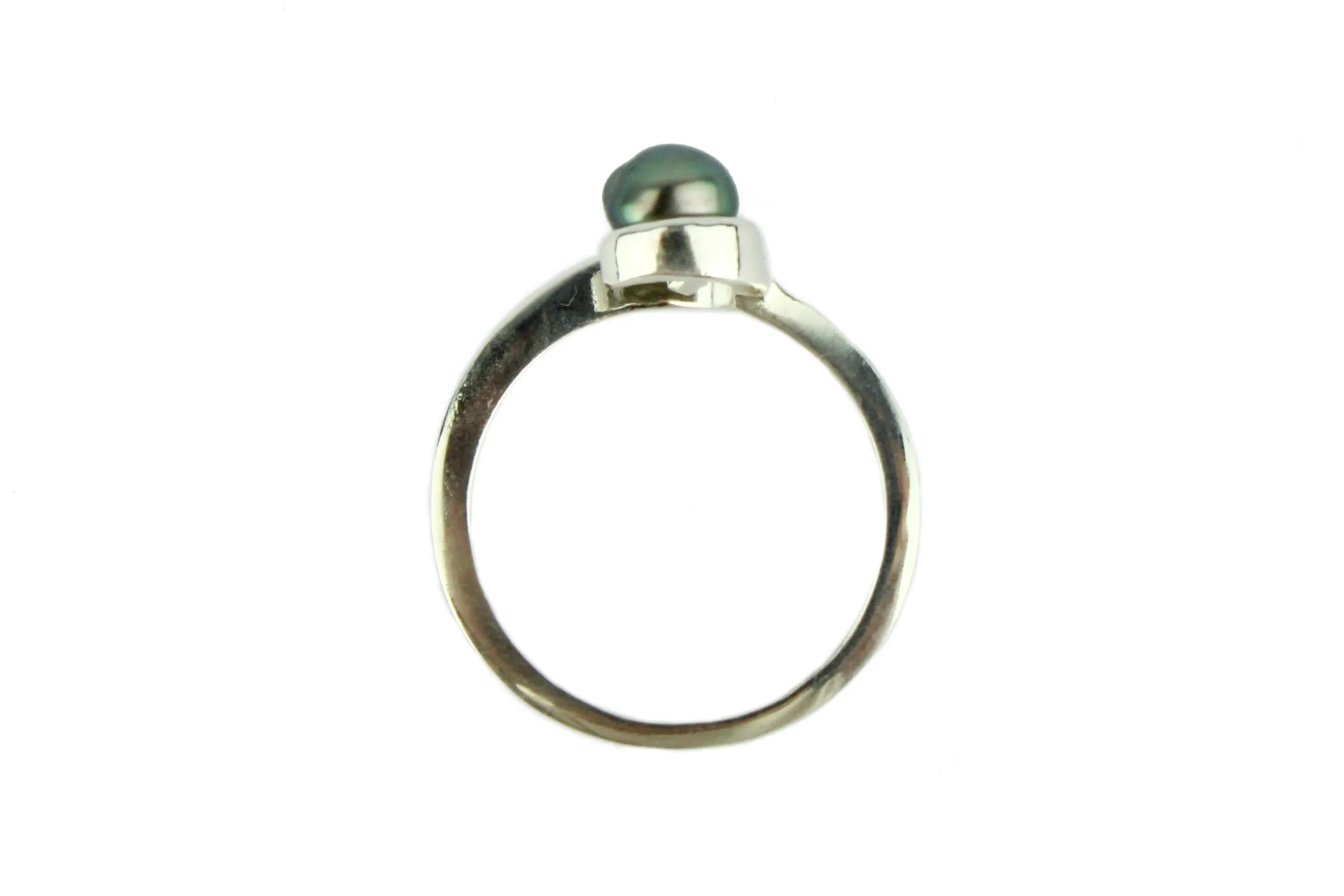 Aqua Blue Tahitian Keshi Pearl Wave Ring on Sterling Silver