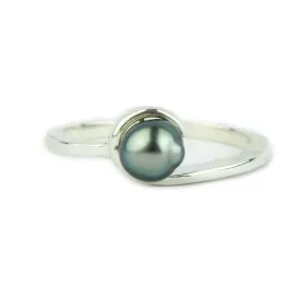 Aqua Blue Tahitian Keshi Pearl Wave Ring on Sterling Silver