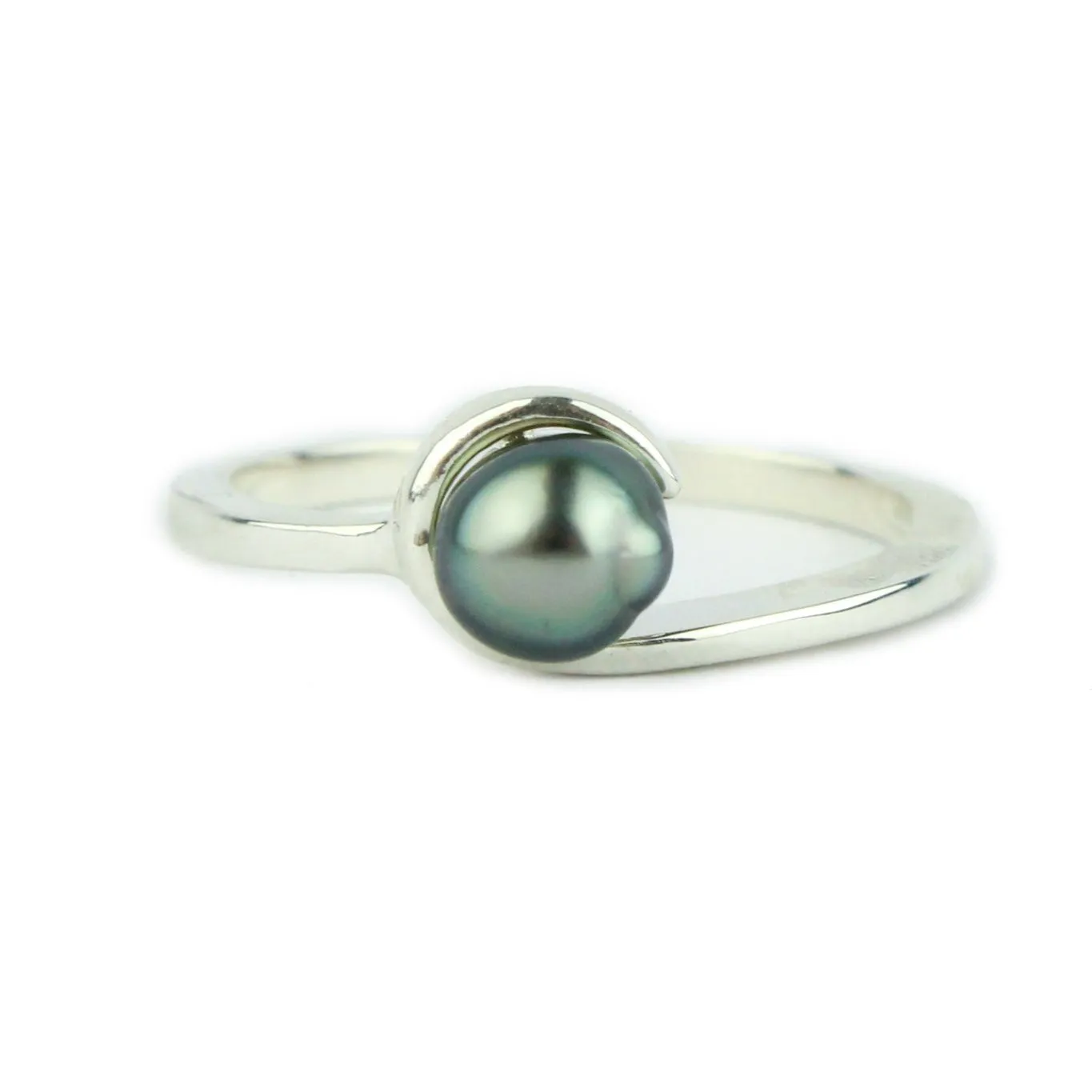 Aqua Blue Tahitian Keshi Pearl Wave Ring on Sterling Silver