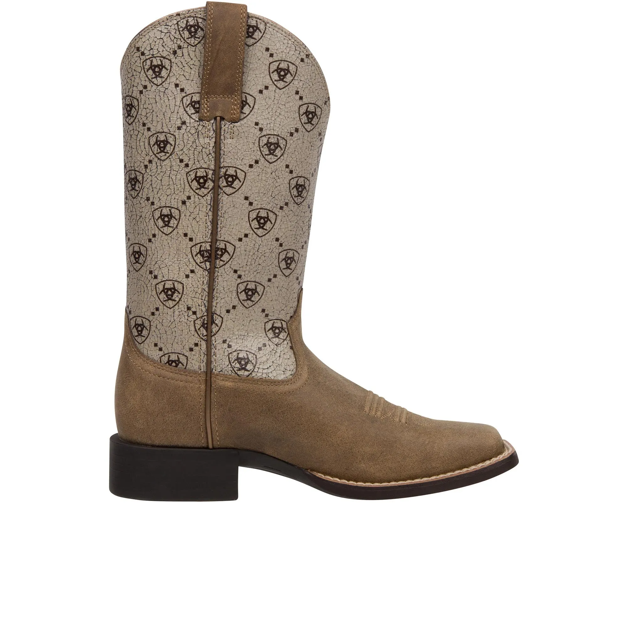 Ariat Womens Round Up Wide Square Toe Western Boot Brown Bomber Logo