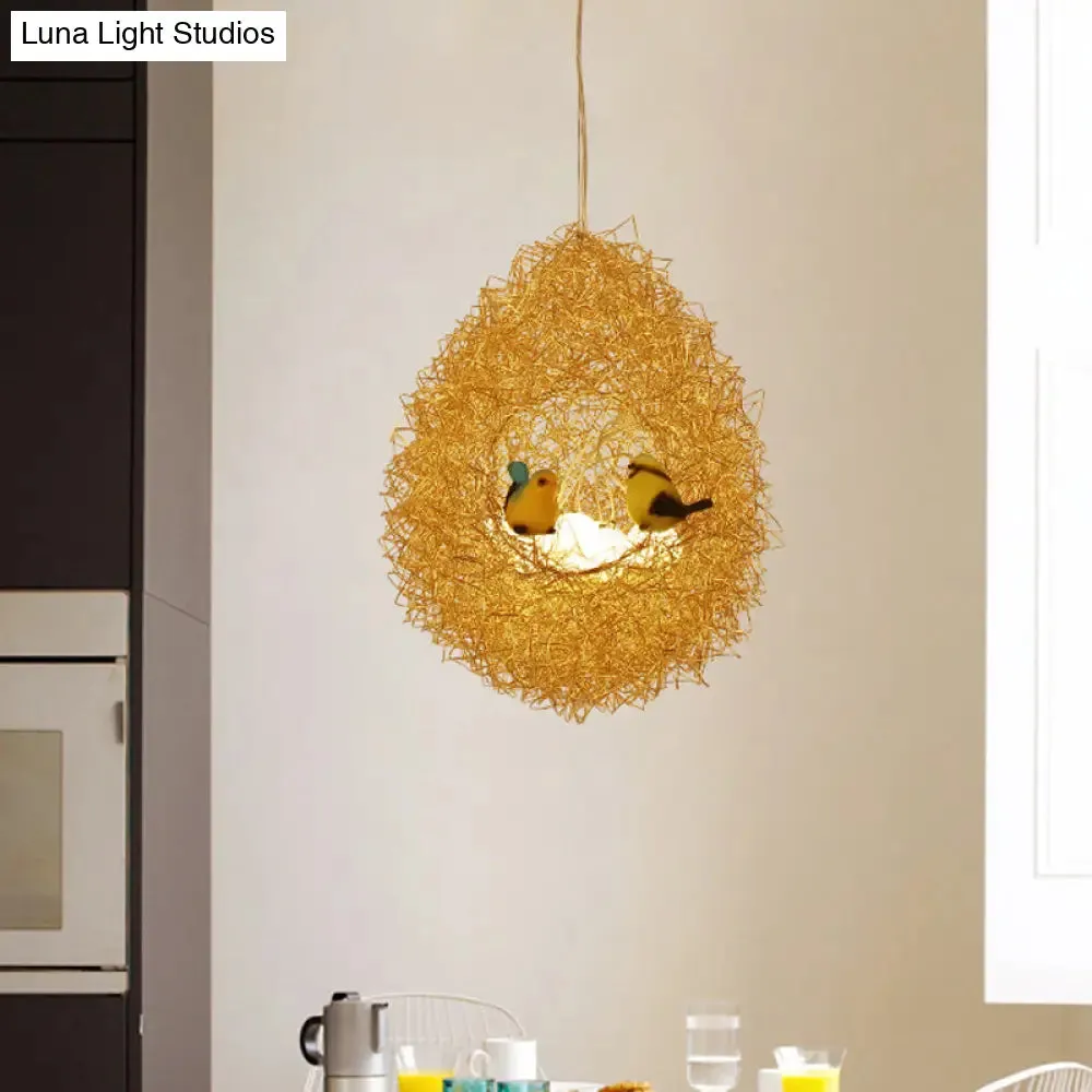 Art Deco Gold Metal Shade Chandelier with 2 Lights - Stylish Ceiling Fixture