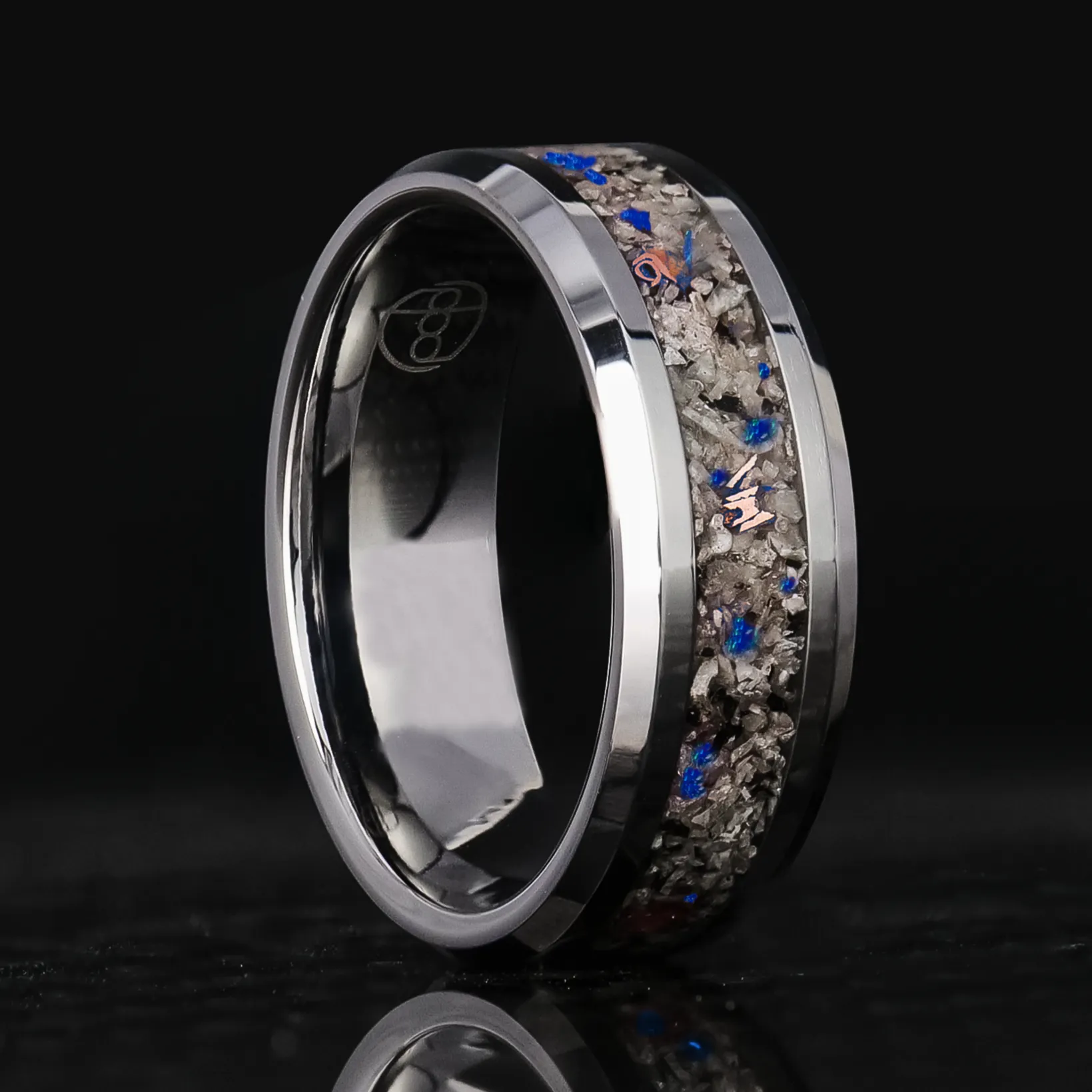 Azure Blue Yooperlite Glowstone Ring on Tungsten