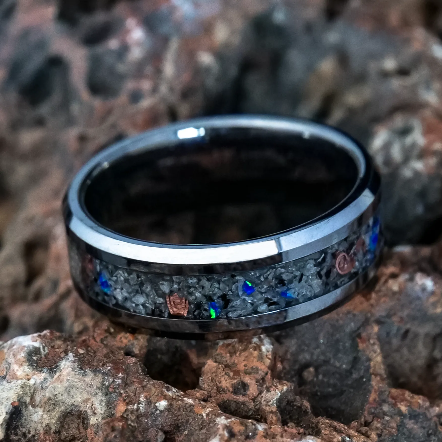 Azure Blue Yooperlite Glowstone Ring on Tungsten