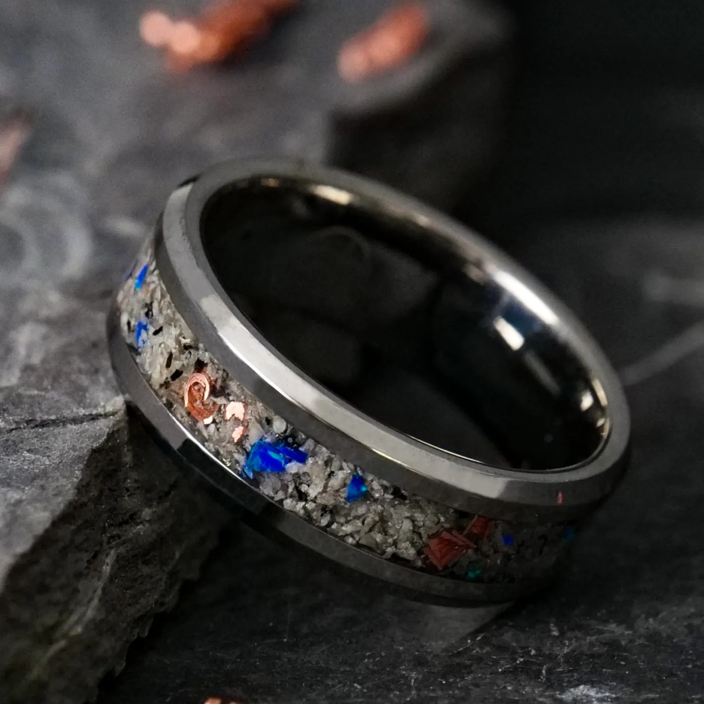 Azure Blue Yooperlite Glowstone Ring on Tungsten