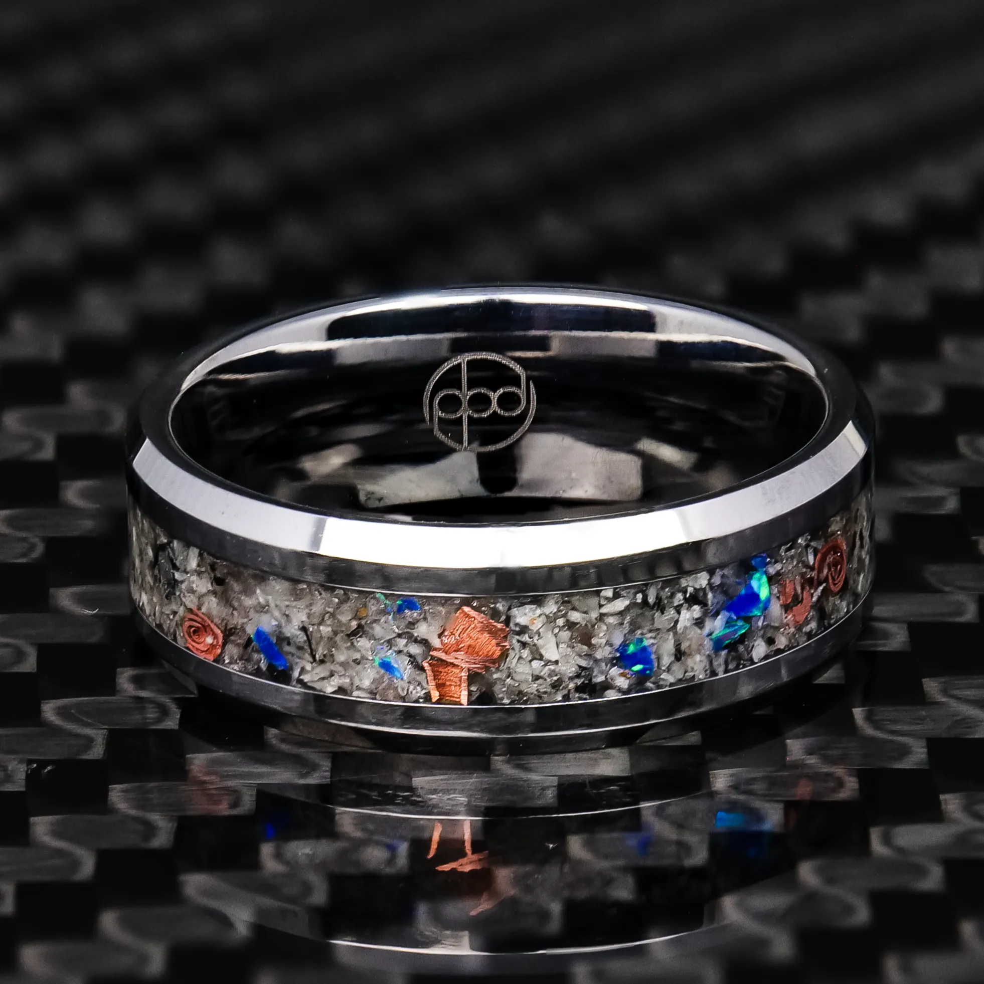 Azure Blue Yooperlite Glowstone Ring on Tungsten