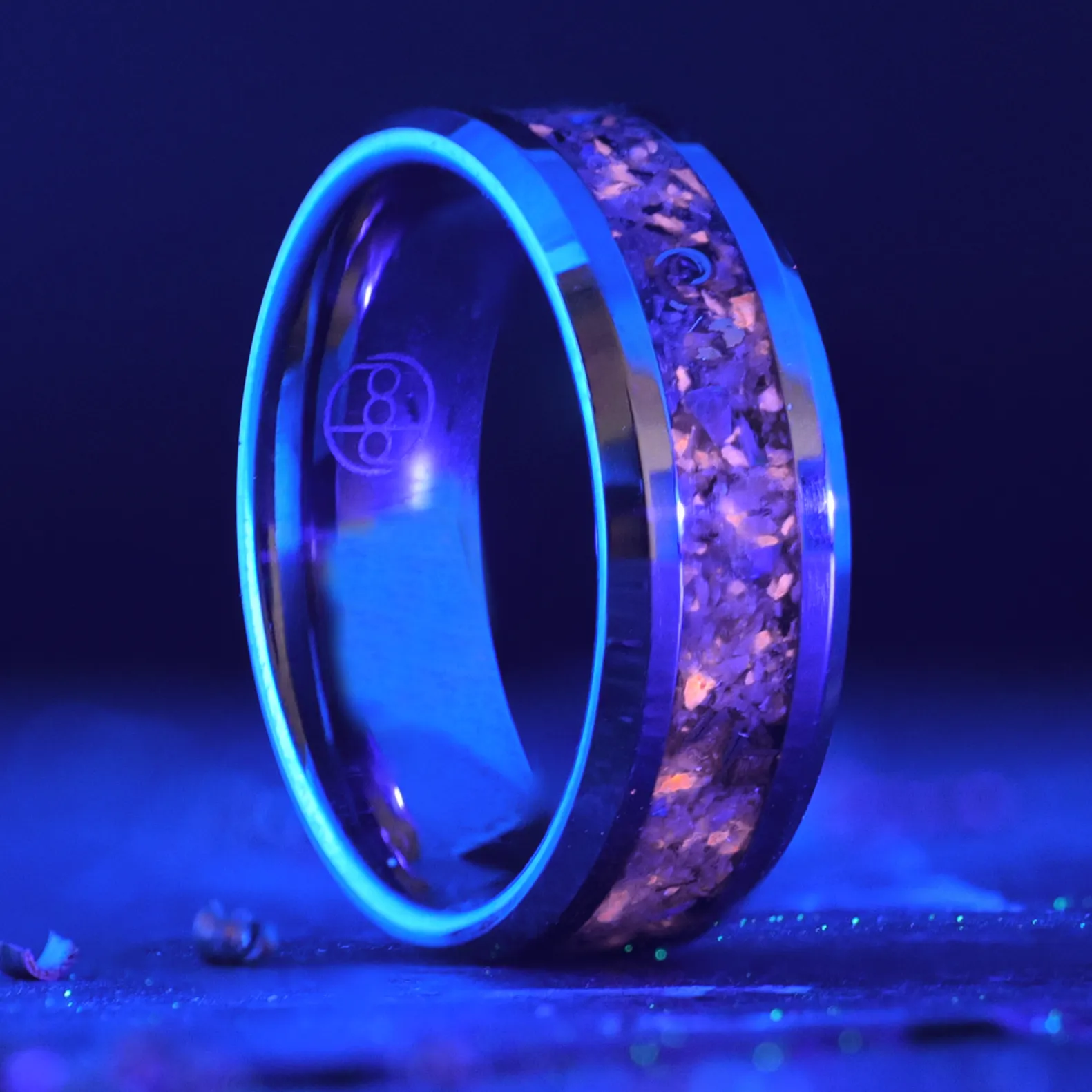 Azure Blue Yooperlite Glowstone Ring on Tungsten