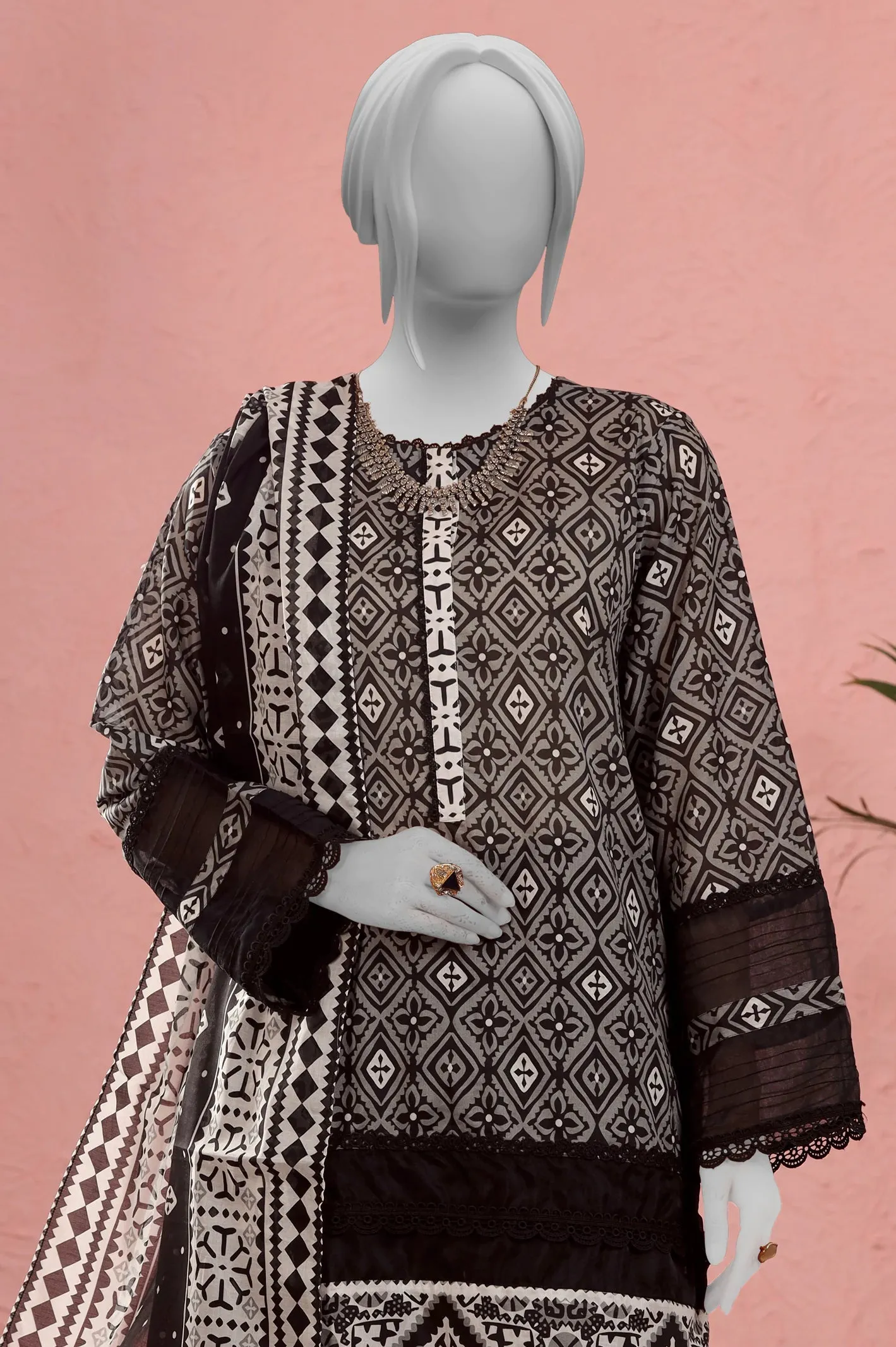 Black & White Printed 3PC Unstitched