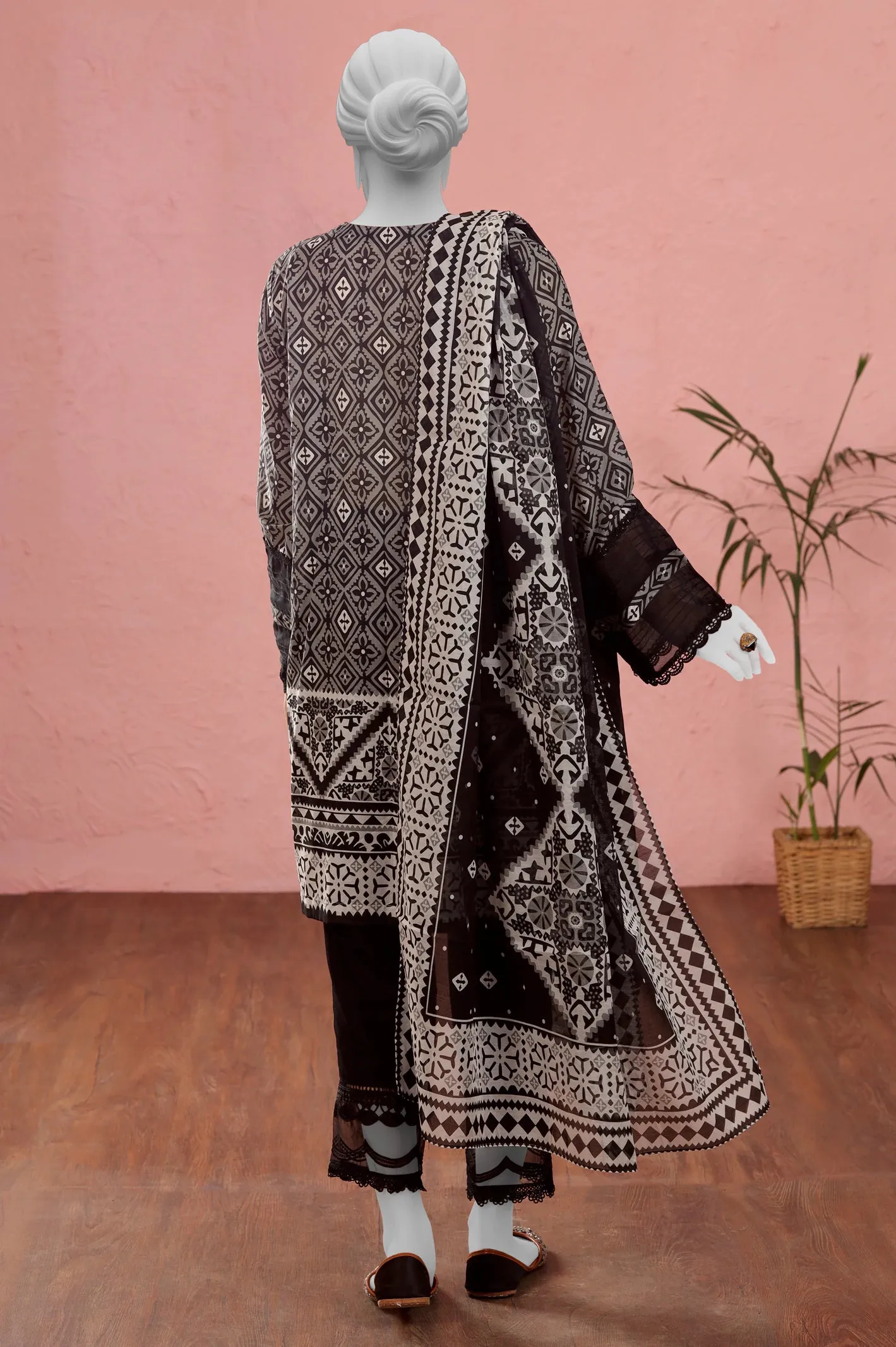 Black & White Printed 3PC Unstitched