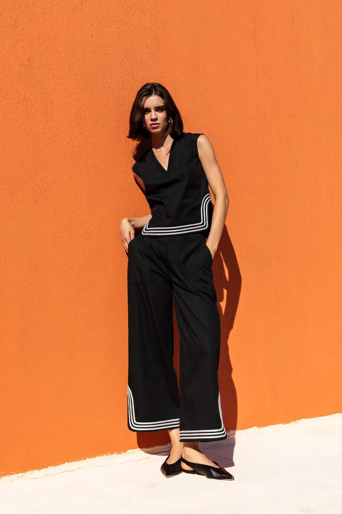 Black Knitwear Striped Trousers
