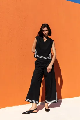 Black Knitwear Striped Trousers