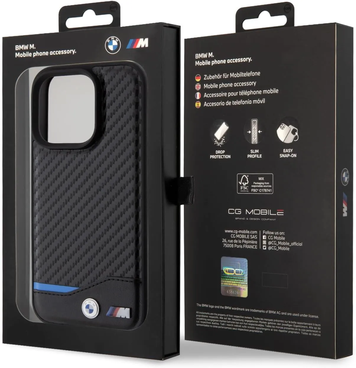BMW Leather Carbon Case for iphone 15 Pro 6.1" Black - BMHCP15L22NBCK