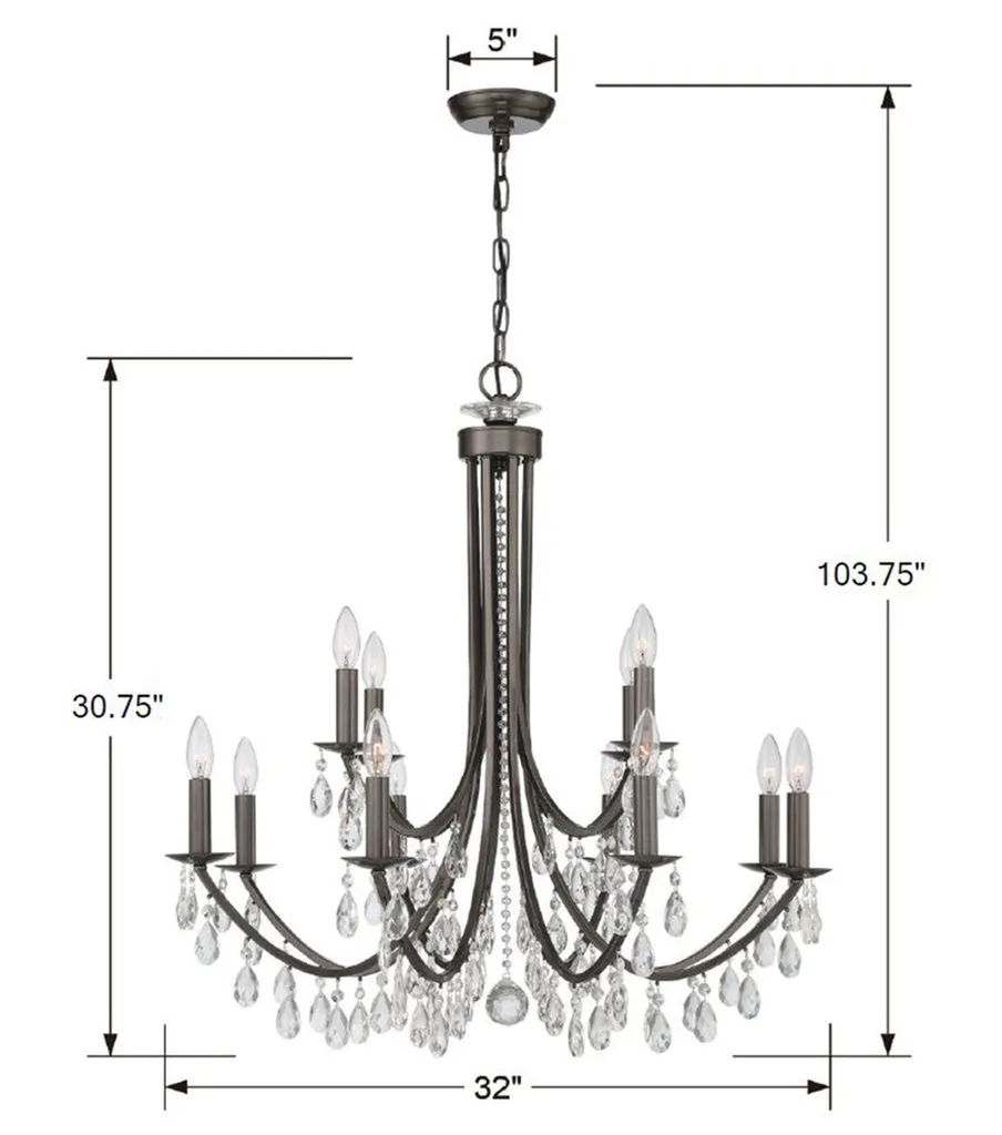 Bridgehampton 12 Light Hand Cut Crystal Vibrant Bronze Chandelier