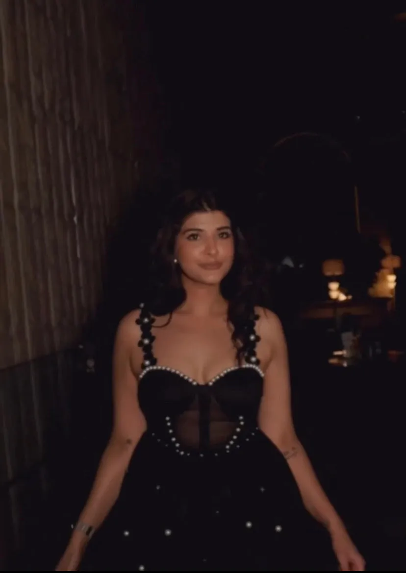 Briggita Black Mesh   Pearl Hand Embroidered Bustier Dress