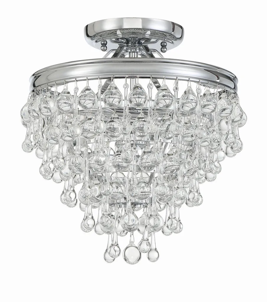Calypso 3 Light Crystal Teardrop Polished Chrome Semi Flush Mount