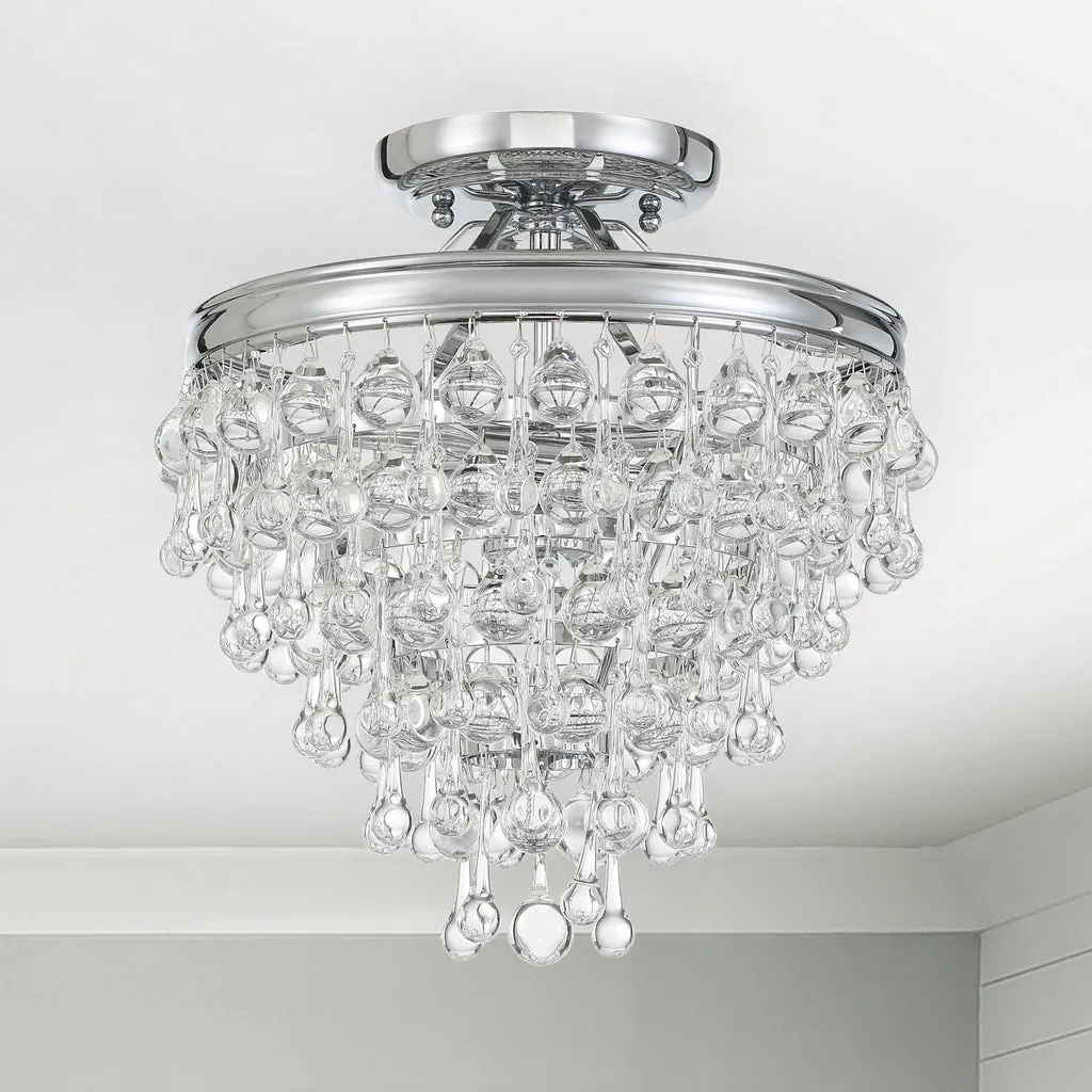 Calypso 3 Light Crystal Teardrop Polished Chrome Semi Flush Mount