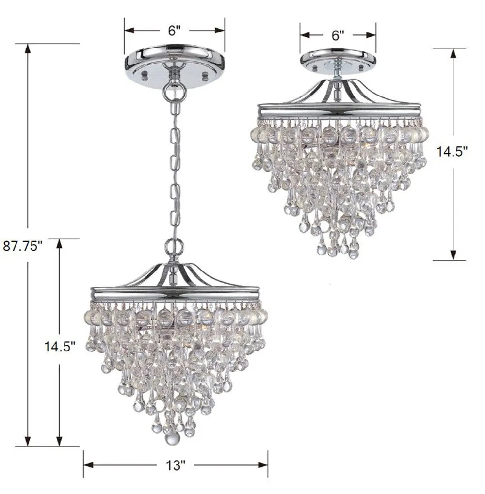 Calypso 3 Light Crystal Teardrop Polished Chrome Semi Flush Mount