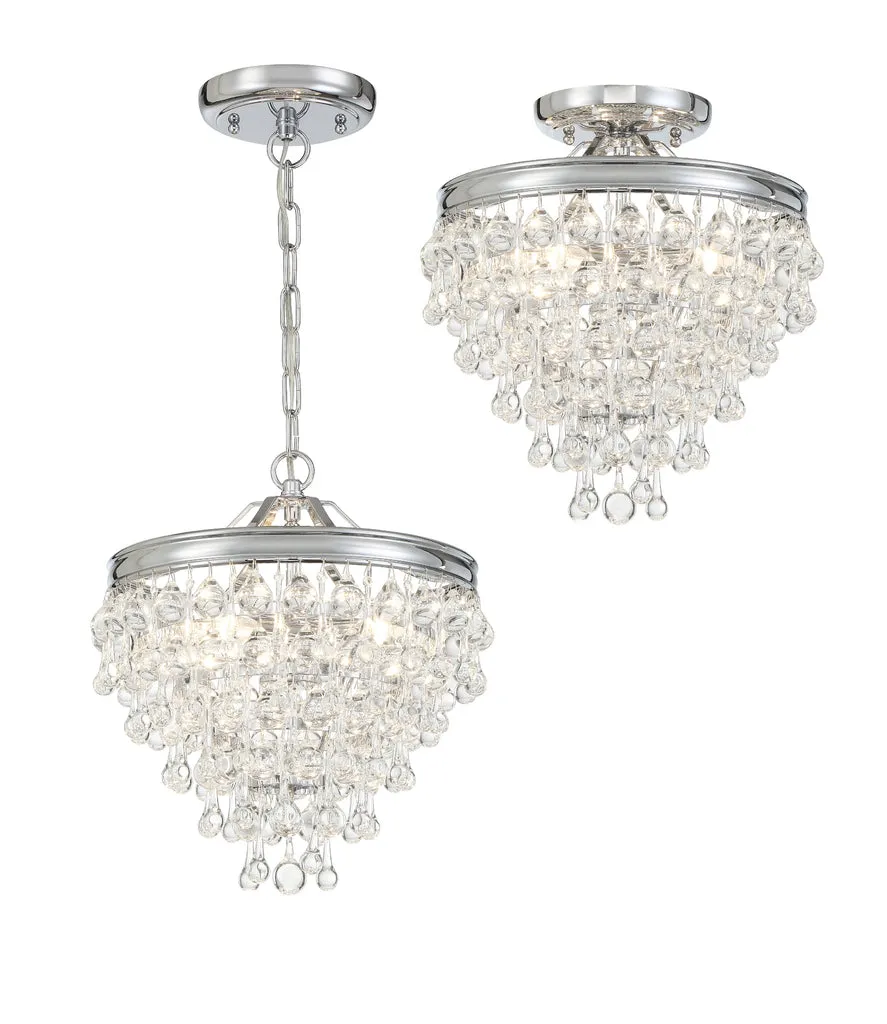 Calypso 3 Light Crystal Teardrop Polished Chrome Semi Flush Mount