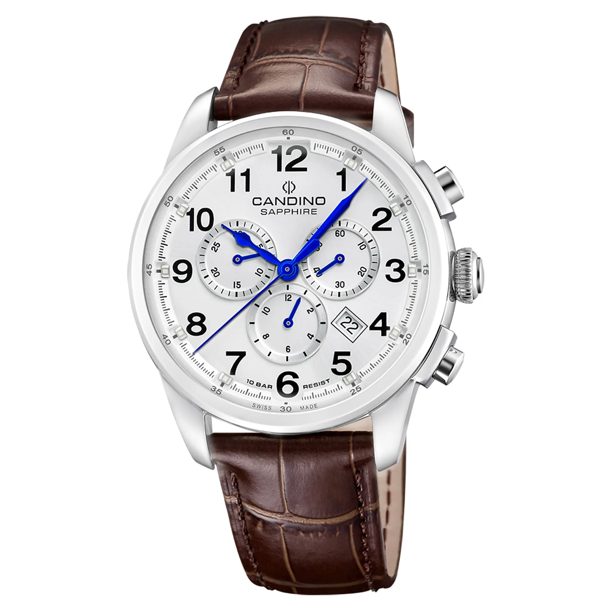 Candino Brown Leather Silver Dial Men's Chronograph Swiss Made Watch - C4745/1