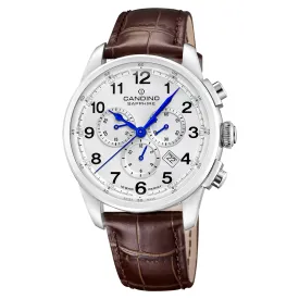Candino Brown Leather Silver Dial Men's Chronograph Swiss Made Watch - C4745/1