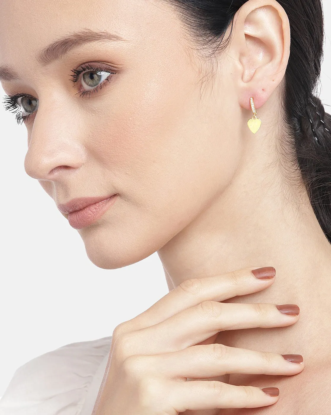 Carlton London 18Kt Gold Plated Hoop Earrings With Dangling Hearts