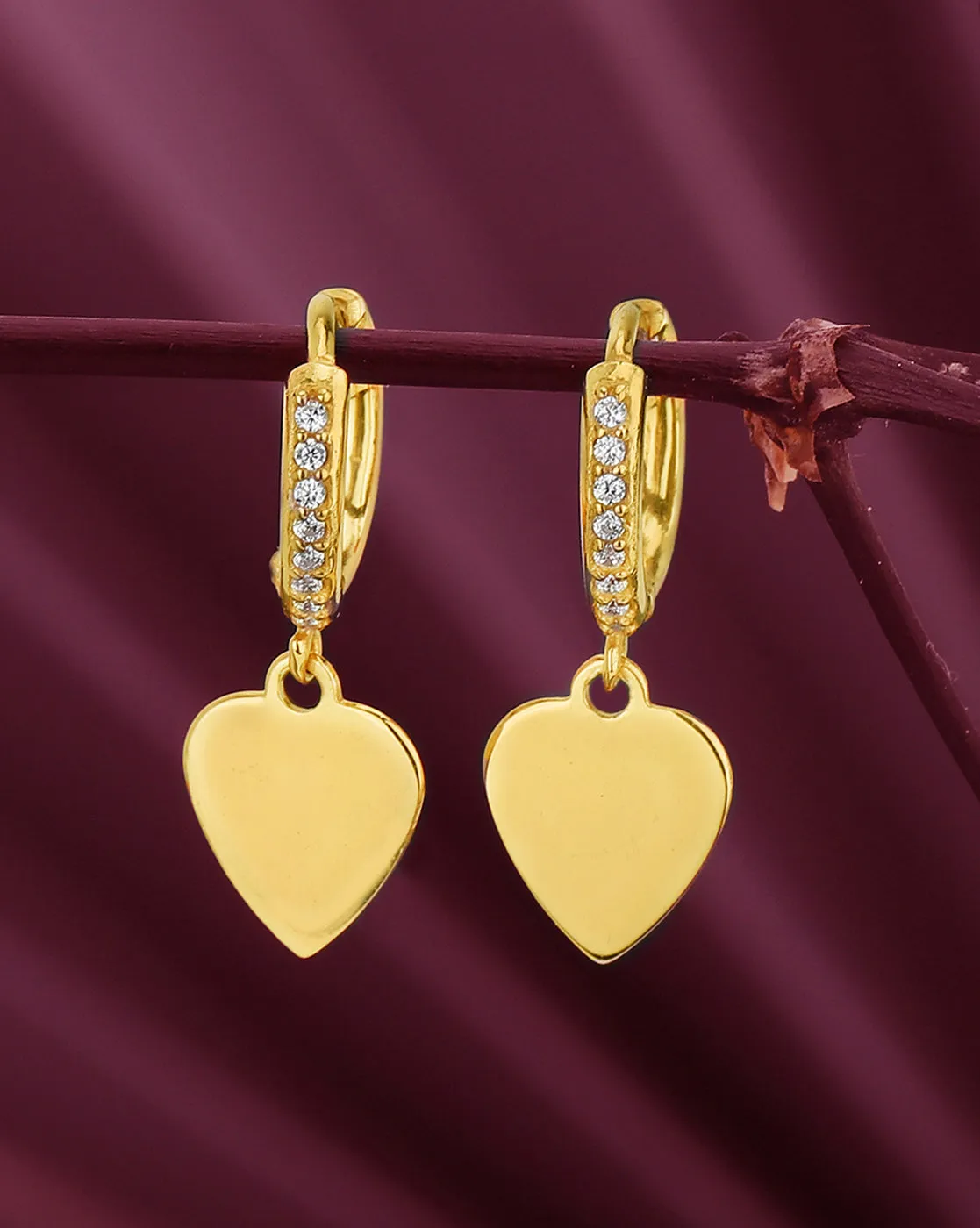 Carlton London 18Kt Gold Plated Hoop Earrings With Dangling Hearts