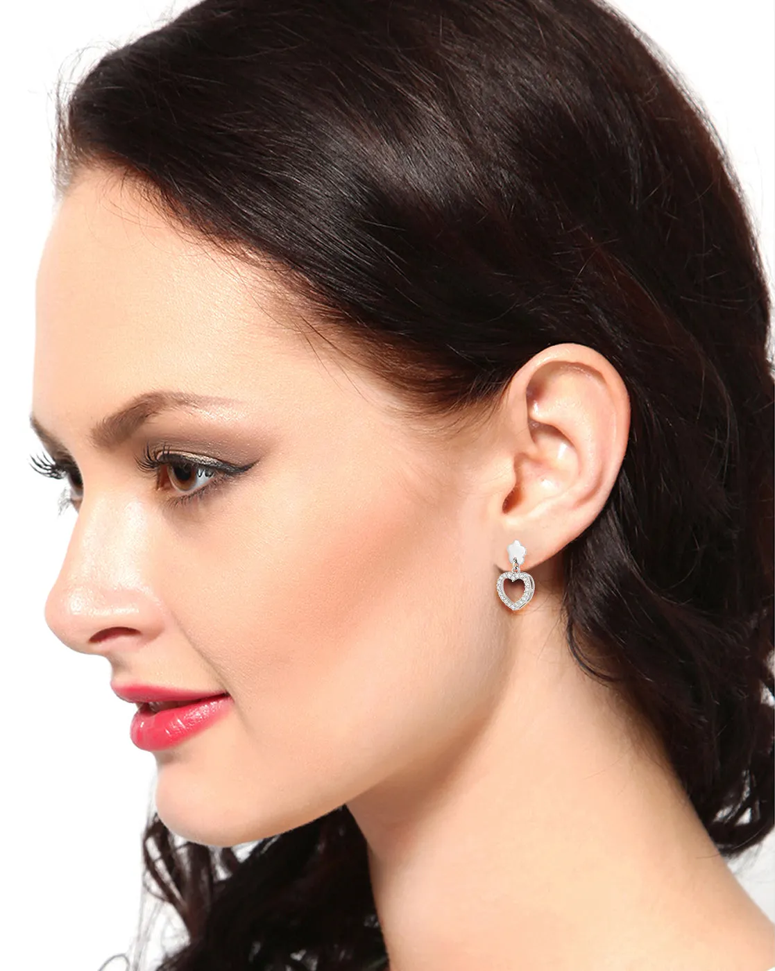 Carlton London 925 Sterling Silver Rhodium Plated Cz Heart Drop Earring For Women